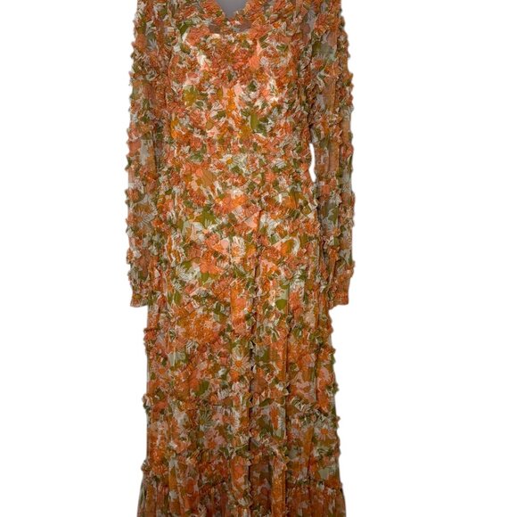 Mac Duggal Cutout Back Lattice Ruffle Floral Midi Dress Size 8 NWT - Picture 2 of 5